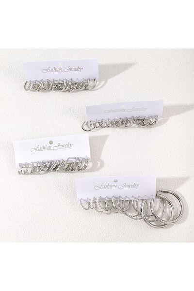 Choice Silvery 48Pcs Fashion Creative Smooth Big Round Hoop Earring Vintage Aesthetic Imitation Pearl Earri