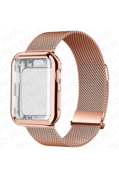 Choice 42mm Series 3 2 1 Rose gold 07 Case+Milanese Loop For Apple Watch Band 44mm 38mm-42mm-40mm Metal Mag