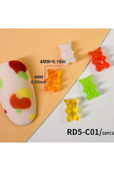 Choice bear 50pcs 50pcs Candy Color Cute Kawaii Resin Bear Nail Charms Colorful Flatback 3D Nails Parts DIY