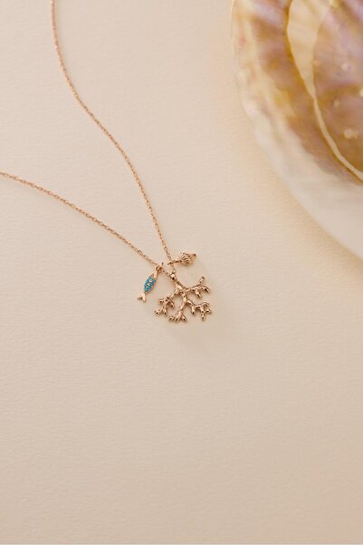 Nereze 925 Ayar Gümüş Rose Kaplama Balık Ve Deniz Kabuğu Detaylı Deniz Mercan...