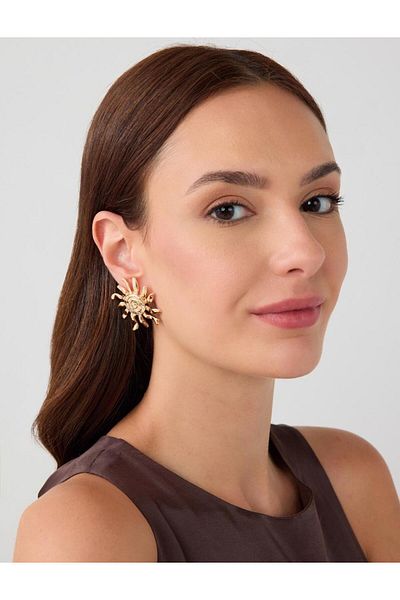 Jimmy Key Shiny Earrings with Gold Color Sun Figure