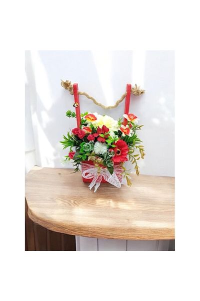 OEM Artificial Flower Arrangement in Wooden Box with Rope Handle