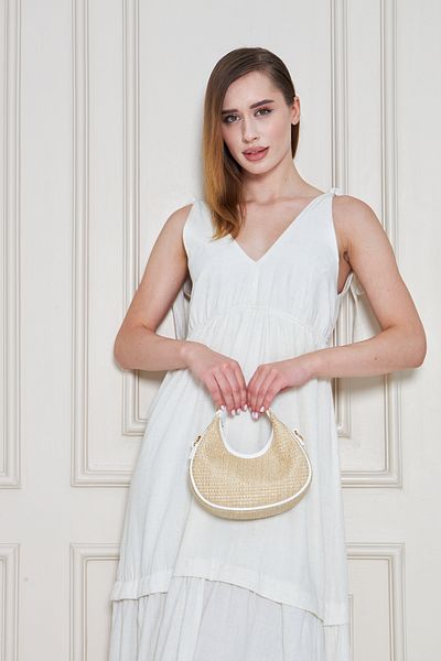 MODA Mira White Original Straw Charm Women's Hand, Arm and Shoulder Bag with Gift
