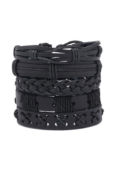 Choice Black 5pcs Punk rock black leather braid bracelet for men women