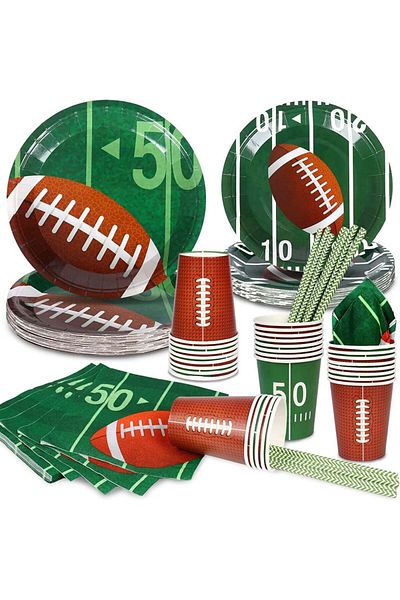 DreamJing party tableware set, cardboard, green/white/brown, 93 pieces