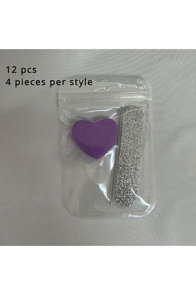 Choice 12pcs PURPLE 12 piece set of pink glitter nail care kit - heart-shaped buffer, crystal rod, and dou