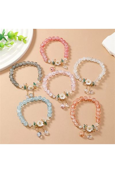 Choice 6pcs 6pcs/set Colorful Popcorn Crystal Beaded Women Bracelet Daisy Flower Pendant Fashion Bracelet M