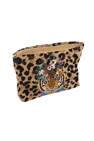 Choice tiger Fashionable tiger leopard print corduroy makeup bag with zipper, lightweight multifunctional c