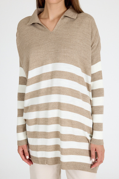 Rays Light Mink Polo Neck Striped Tunic 5340