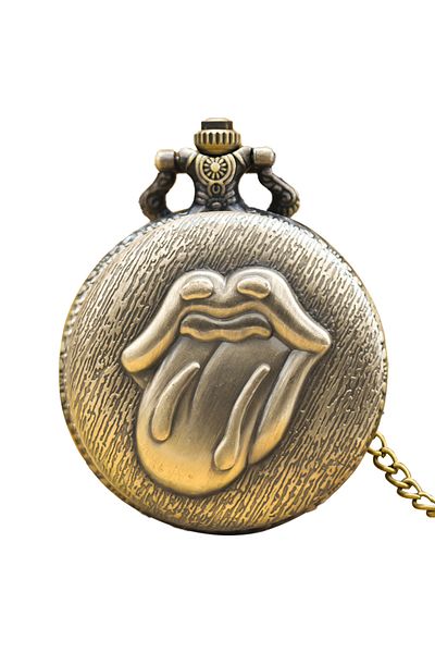 Choice bronze Vintage bronze Steampunk Big tongue shell Carved quartz pocket watch necklace Pendant clock c