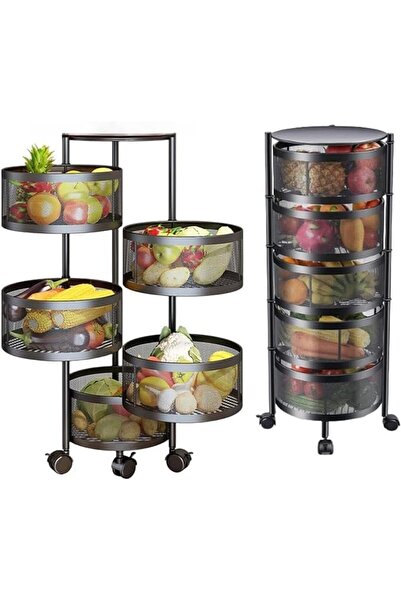 Türkiye رف تخزين مطبخ من 5 طبقات، سلة دوارة للخضراوات والفواكه، سلة دائرية دوارة كبيرة
