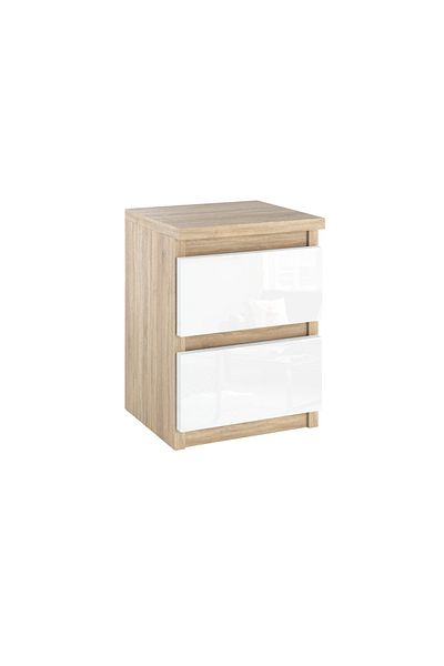 Meble SZAFKA NOCNA DĄB SONOMA BIAŁA POŁYSK 30CM 2 SZUFLADY STOLIK RTV DO SYPIALNI