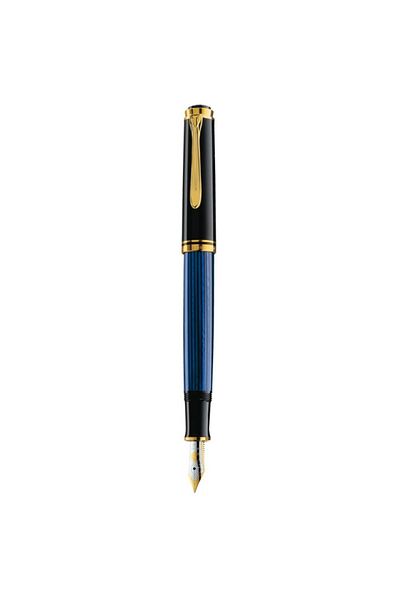 Pelikan Stilou Souveran M400, material rășină, culoare negru-albastru, peniță din aur de 14k, accesorii placate cu aur
