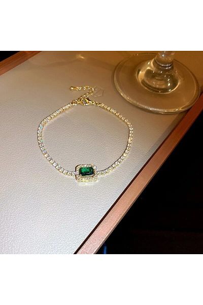 Choice green Korea Square Zircon Adjustable Bracelet for Female Simple Light Luxury Bracelets Personality T