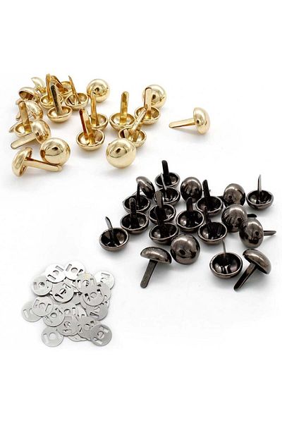 Amonenz Set of 40 double-headed rivets for restoring leather work Amonenz, metal, gold/black, 15 mm