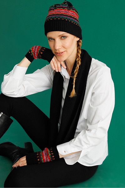 Desen Triko Women's Jacquard Wool Beret Black
