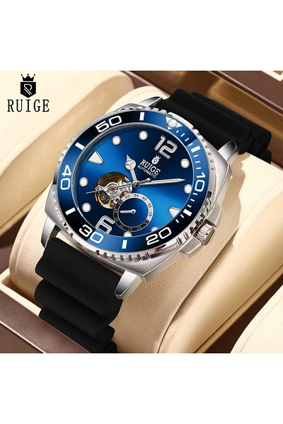 Choice Blue RUIGE multifunctional men's fully automatic mechanical watch with hollowed out fashion, men's n