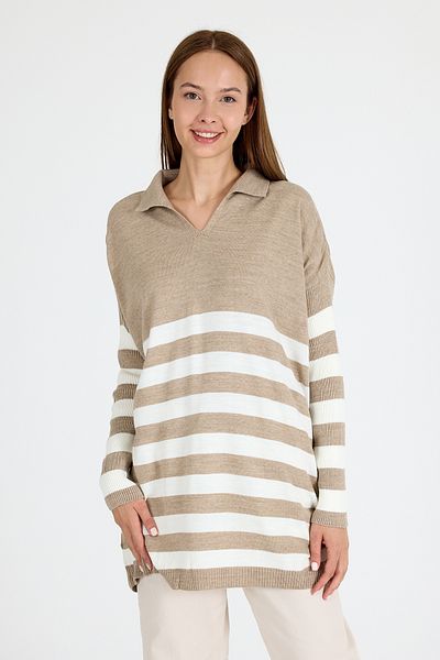 Rays Light Mink Polo Neck Striped Tunic 5340