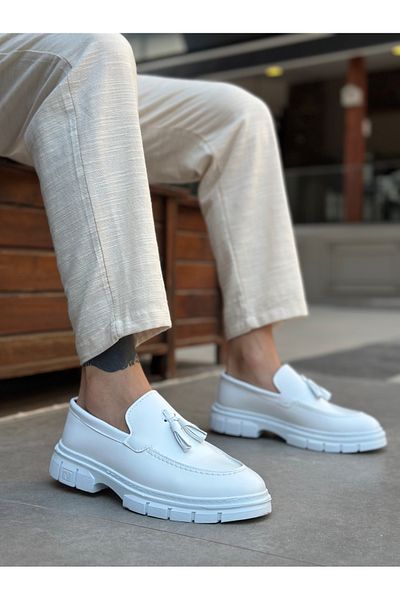 BOA Ba0240 High Sole Classic Shiny Tasseled White Men's Shoes