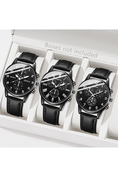 Choice black 3PCS Men's Fashion Watch Set Business Trend Versatile Retro Classic Round Dial Quartz Watch Se