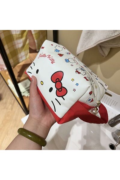 Miniso white Cute Cat Oxford Cloth Portable Makeup Bag for Business Travel Waterproof Toilet Bag