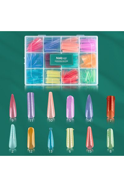 Choice JMT01-Colored 288 Nailpop 288pcs/12 Size Colourful Clear Nail Dual Formset Extension Gel Moulds Acry