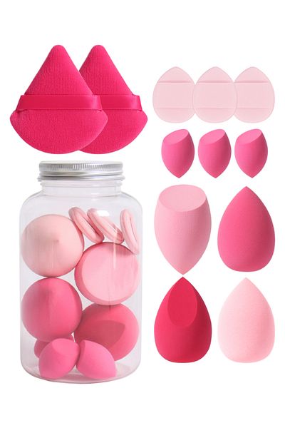 Choice4 03 12Pcs Makeup Sponge Set with Storage Jar Latex-Free, Makeup Sponge Finger Puff, Dual-Use Wet & Dr