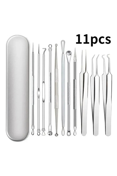 Choice1 11pcs set Ultra-fine Cell Pimples Blackhead Clip Tweezers Beauty Salon Remover Acne Needle Blackhead