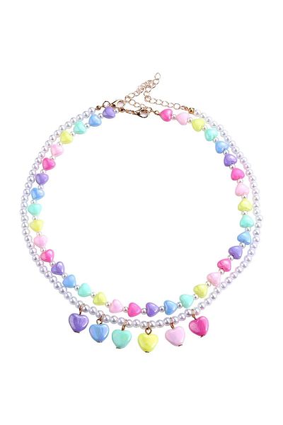 Choice 2pcs set 2Pcs Colorful Candy Necklace for Girls - Beaded Heart Design Jewelry, Fun & Stylish Accesso