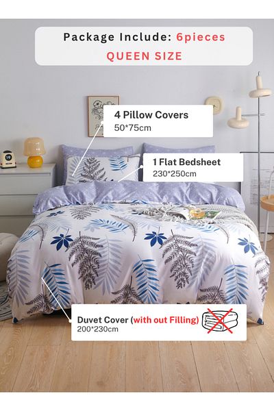 LUNA HOME Queen Size Bedding set without Filler, Reversible Duvet Cover Set, with a Lovely Leaf Design.
