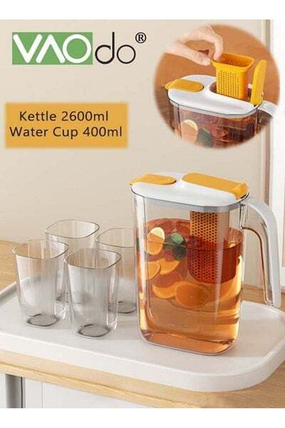 VAODO 5PCS Large Water Filter Pitcher for Tea with 1 Stream Filter 4 Cup Capacity BPA Free White