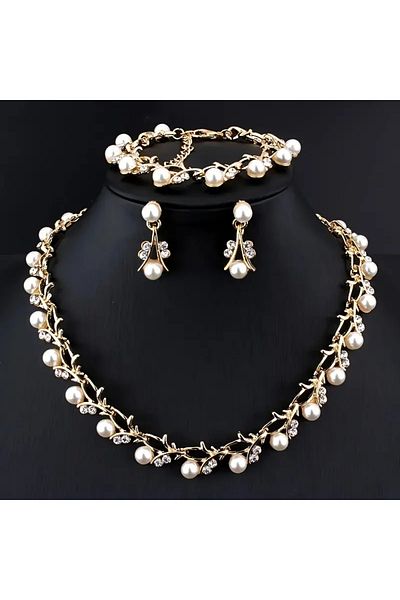 Choice S040 3pcs Sweet Jewelry Set Artificial Pearl Pendant Banquet Party Women's Romantic Pearl Necklace E
