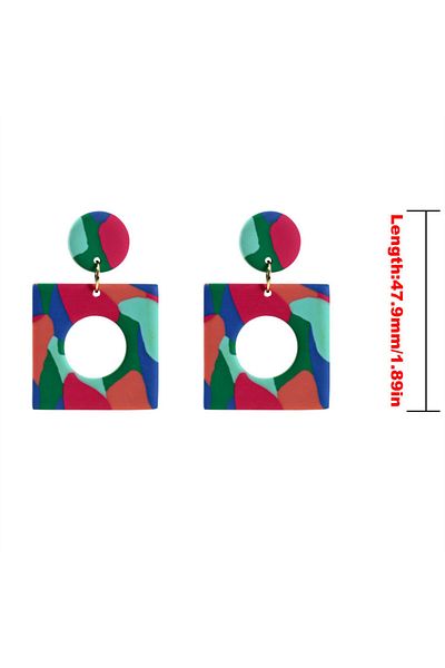 Choice Square ﻿ Bohemian Geometric Circle Square Clay Dangle Earrings Fashion Colorful Printing Contrast Co