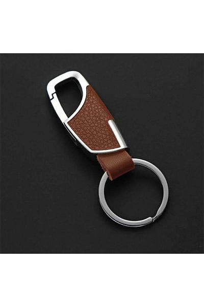 Choice 1Pc Brown Simple Fashion Creative Trend Leather Keychain Men's Women's Metal Waist Keychain Best Gif