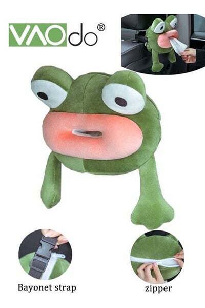 VAODO Cartoon Car Tissue Holder Hanging Plush Car Decoration Cute Frog Shape Smooth Out Paper Is Suitable