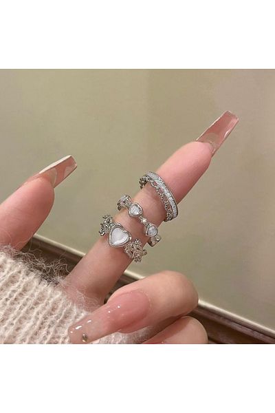 Choice 5817204YI Fashion Zircon Opening Finger Ring Y2K Pink Crystal Irregular Heart Rings for Women Sweet