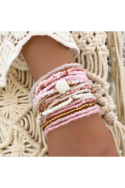 Choice S1458 17Pcs/Set New Beach Wind Shell Rice Beads Temperament Bracelet Simple Small Many Colors Beaded