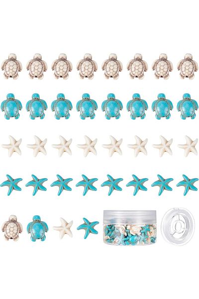 Choice 1 Box 100Pcs Sea Turtle Beads Turquoise Starfish Bead Synthetic Sea Star White Blue Tortoise Turt...