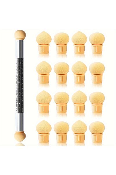 Choice black 1Pc Double Head Nail Sponges Pen With 16Pcs Replaceable Sponge Heads UV Gel Nail Gradient Ombr