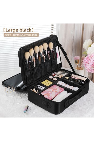 Choice black Travel Makeup Bag Makeup Train Cases Professional Lipstick Organizer with Shoulder Strap Adjus