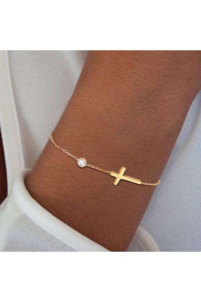 Choice JL151 Huitan Simple Single Chain Bracelet for Women Fancy Cross Charm with Shiny CZ Fashion Versatil