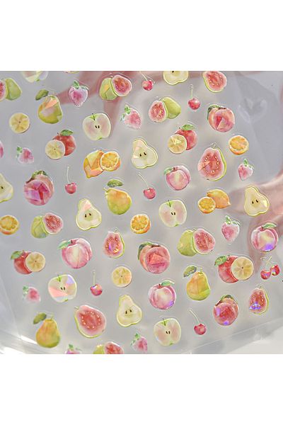 Choice TO4361 5D Colored Fruits Pineapple Pitaya Kiwi Apple Watermelon Nail Art Sticker Sweet Strawberry Or