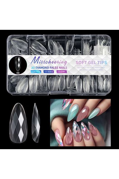Choice LXJ03 Diamond Shaped 3D Almond Nails Transparent Non-marking Frosted Square Oval Wearable Full Cover