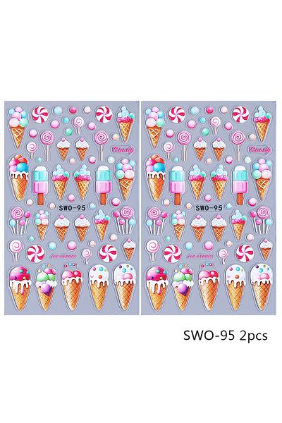 Choice SWO-95 2pcs 2pcs Ice Creams 3D Nail Stickers Summer Macaroon Candy Lollipops Cartoon Nail Decals DIY