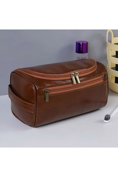 Choice brown Stylish Embossed Leather Travel Cosmetic Organizer - Hook Design, Roomy Interior for Toiletrie