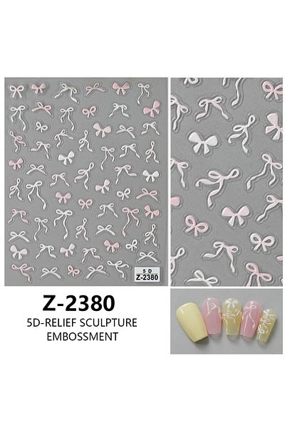 Choice Z-2380 5D Embossed Nail Stickers for Nail Art Self Adhesive Bow Nail Art Stickers Cute Bows Nail Dec