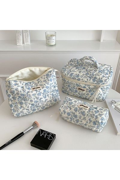 Choice 3pcs set 3pcs Cotton Flower Women Cosmetic Bag Fabric Storage Bags Big Capacity Travel Organzier Pou