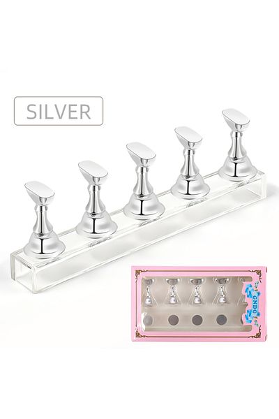 Choice silver 5pcs one box 5pcs Nail Holder False Nail Tip Practice Stand Crystal Base Magnetic Holder Nail