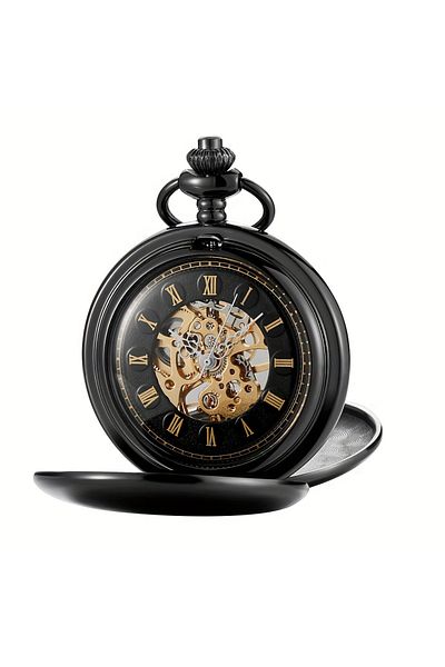 Choice black Classic double face hand winding mechanical pocket watch smooth surface hollowed Roman numeral