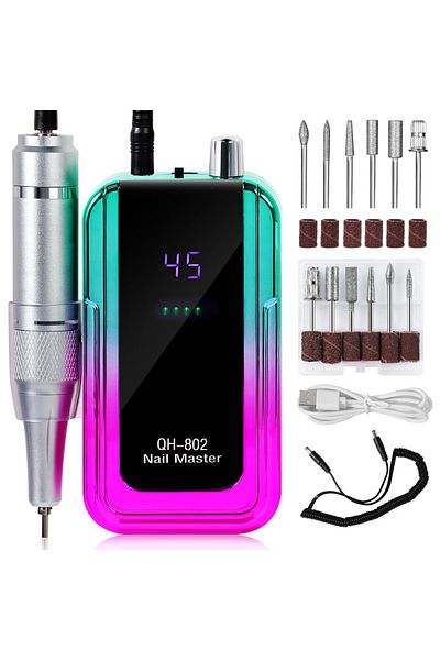 Choice1 802 Colorful Green 45000RPM Rechargeable Electric Nail Drill Machine With USB Connector Nail Polish